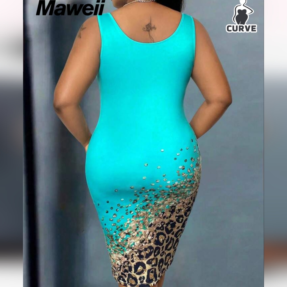 Maweii Plus Size Printed Spaghetti Strap Bodycon Dress  Sizes , 2X and 4X - Picture 2 of 3